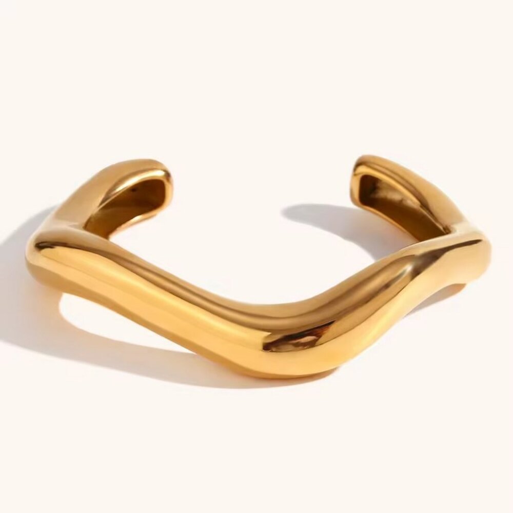 Irregular Wave Statement Bracelet/Bangle Stainless Steel Plated Gold Trendy NWOT - Picture 3 of 11
